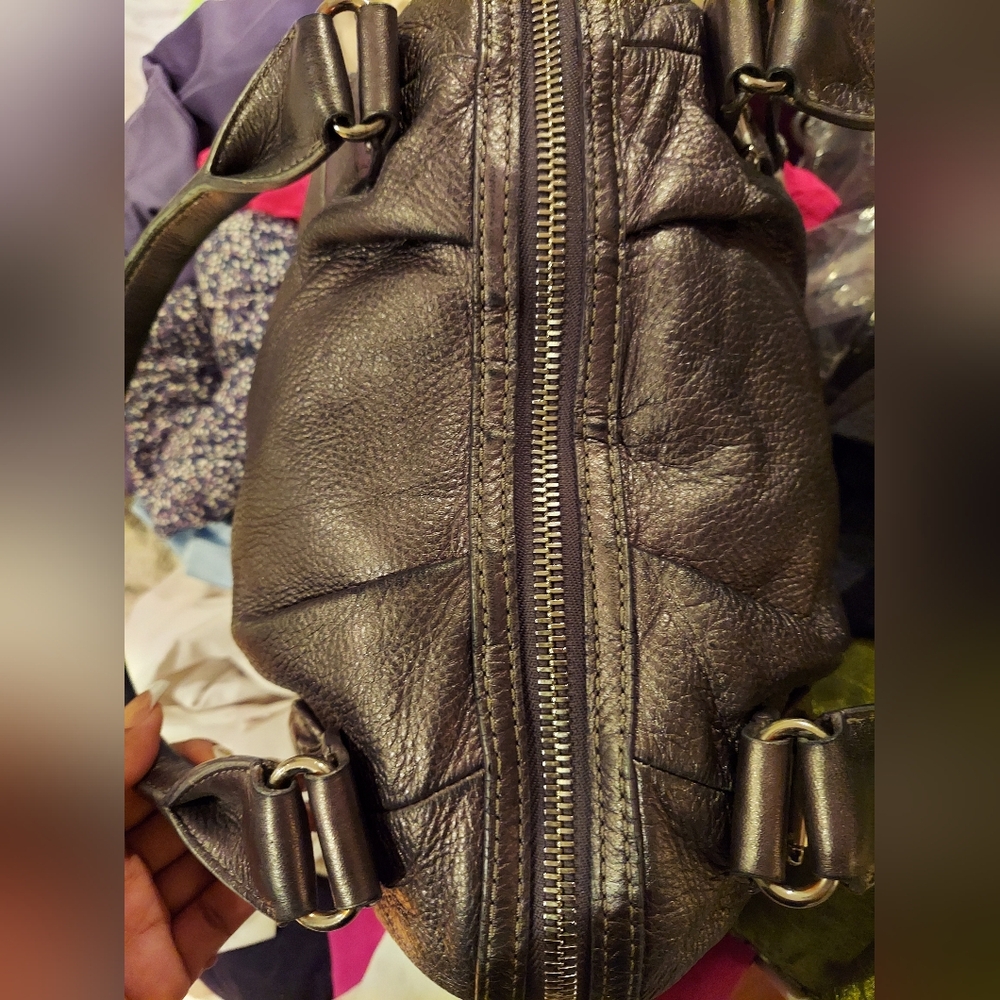 Michael Kors Fulton Metallic Dark Grey Leather Top Handle Bowler Bag Pur… - Picture 4 of 16